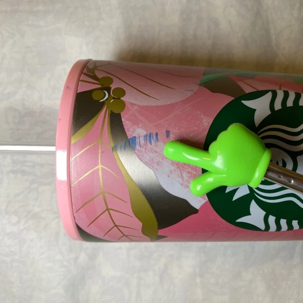 Starbucks 2020 Pink‎ Floral Stainless Steel Cold Cup Tumbler 24 oz Straw